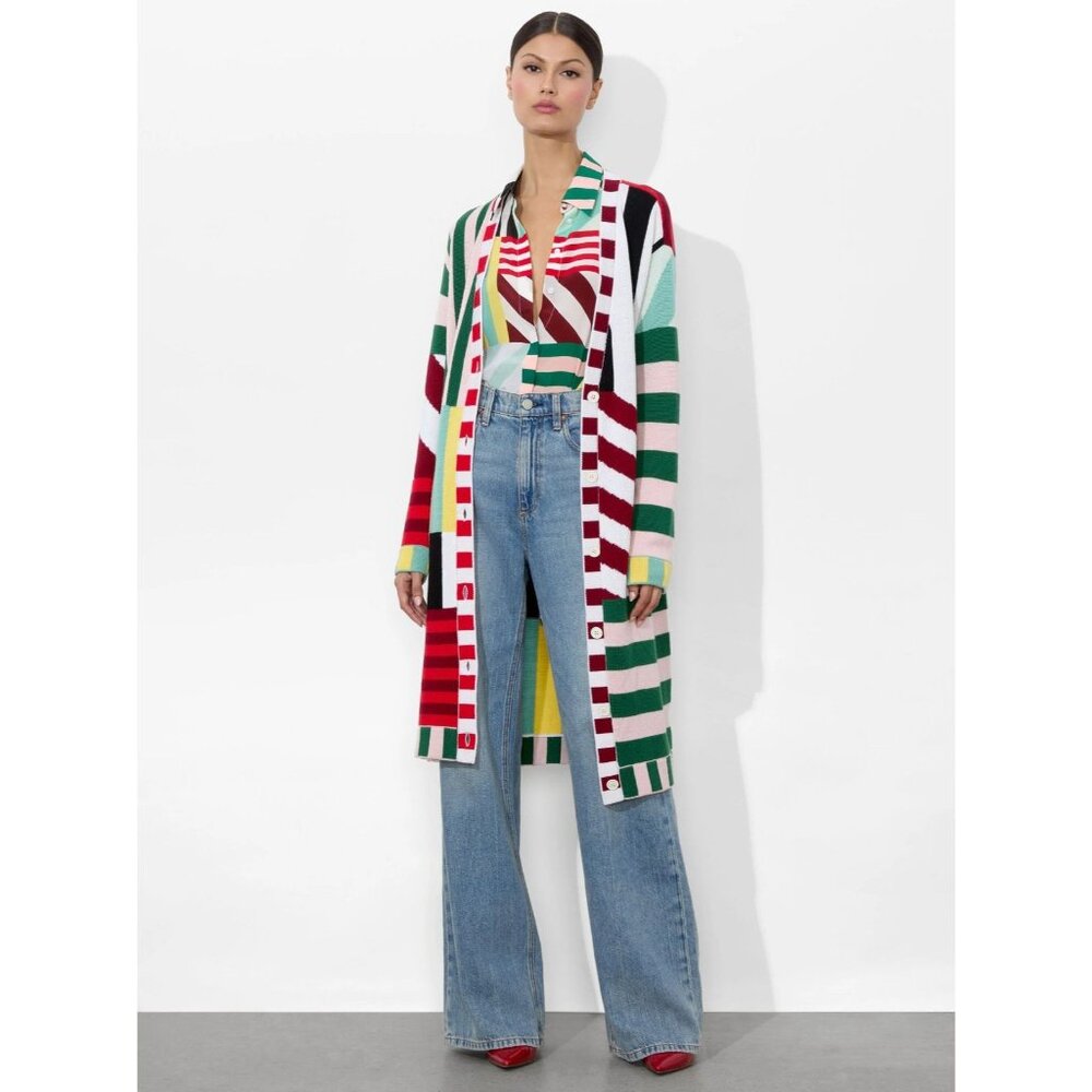 Alice + Olivia Bradford Sorbet Stripe Wool Maxi Cardigan Small - Picture 2 of 12